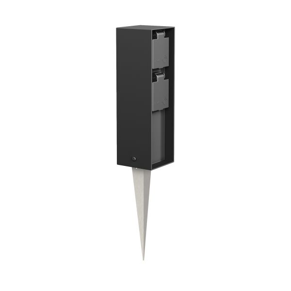 Garten-Steckdosen-Säule POKU mit Erdspieß für außen, IP44, 2-fach, schwarz, eckig, 23cm (Mit Kabel wählbar) (Mit Kabel wählbar)