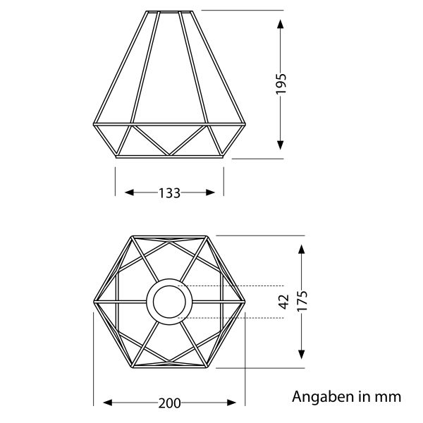 Käfig Lampenschirm mit Hanfseil, Diamant, schwarz, 200mm Ø Blitzangebot