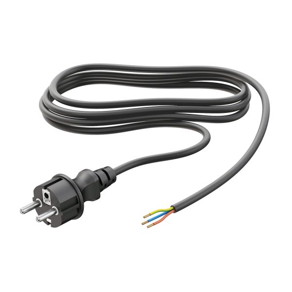 Schukostecker Typ F mit Außenkabel, 2m, schwarz , 3 x 1,5 mm²
