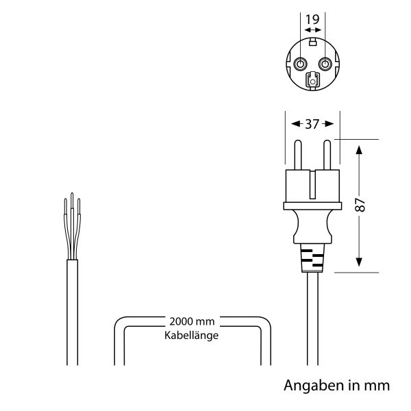 Schukostecker Typ F mit Außenkabel, 2m, schwarz , 3 x 1,5 mm² Bestseller