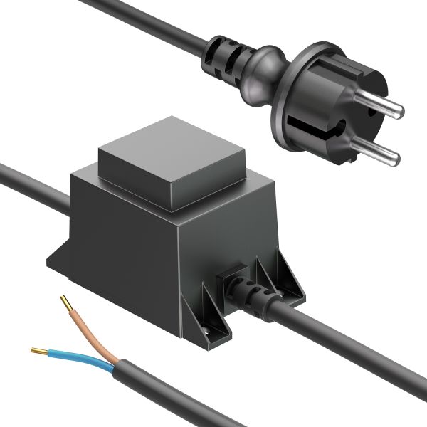 10W LED Trafo-Netzteil/Transformator 2-adrig, Stecker, 12V AC, schwarz, IP44