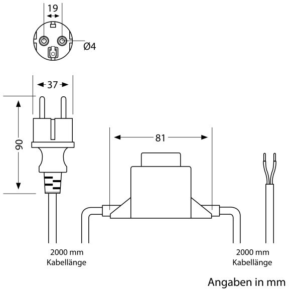 10W LED Trafo-Netzteil/Transformator 2-adrig, Stecker, 12V AC, schwarz, IP44 Räumungsverkauf