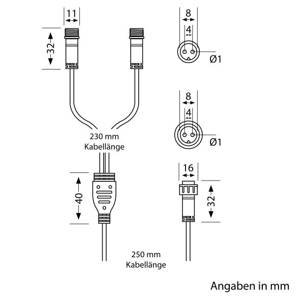 2-fach Verteiler für Stecksystem DOP (IP44), 0,5m, schwarz Tiefpreis