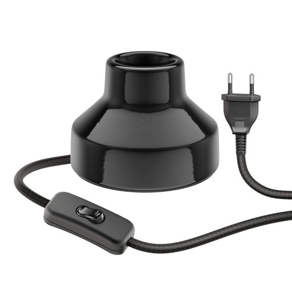 E27 Porzellan Tischlampe TIX rund mit Stecker und Schalter (Farbe, Leuchtmittel wählbar)