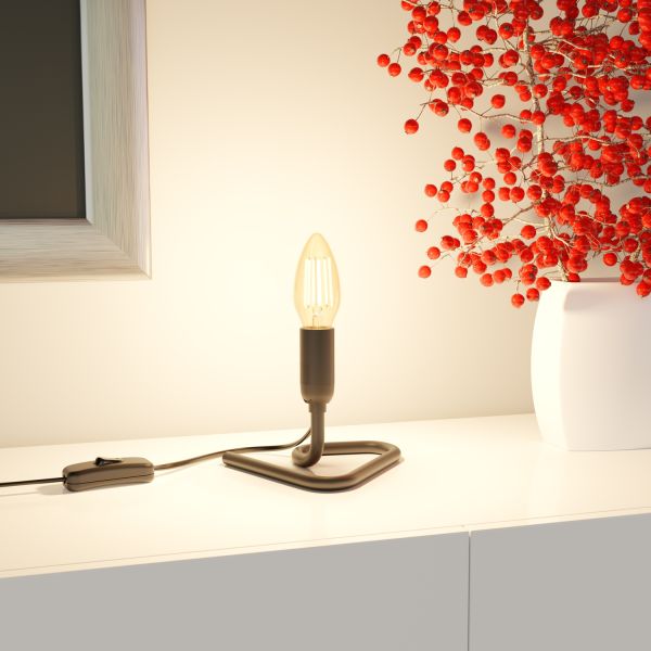 Tischlampe TRIN mit E14 Lampen-Fassung Triangle Dreieck-Fuß schwarz mit Stecker und Schalter (Leuchtmittel wählbar) Blitzangebot