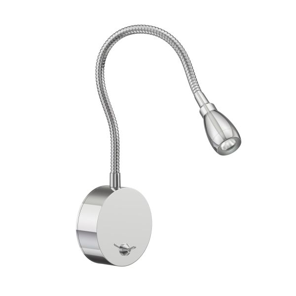 LED Lese-Lampe / Wand-Leuchte, Schwanenhals, Chrom, Schalter (Lichtfarbe, Mit Kabel wählbar)