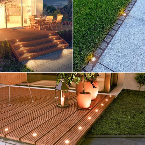 LED Bodeneinbauleuchte GLOX für außen, IP67, aluminium, rund, 33mm Ø (Lichtfarbe, Set wählbar) Wochenangebot