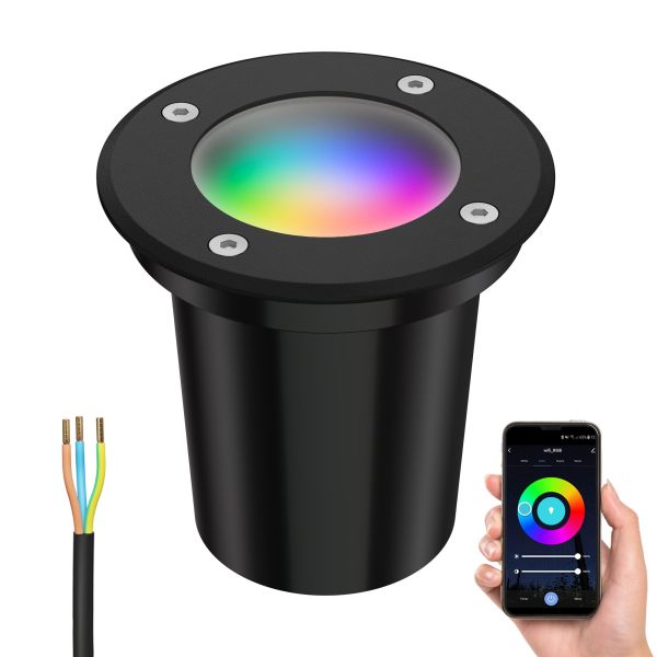 Bodeneinbauleuchte BOLI, gefrostet, rund, IP67, 108mm Ø inkl. Smart Home RGBW GU10 LED Lampe, 5,41W, 473lm (Farbe wählbar)