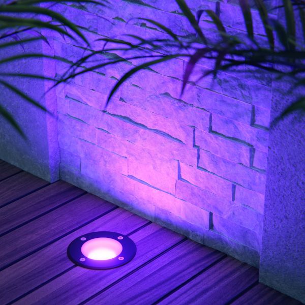 Bodeneinbauleuchte BOLI, gefrostet, rund, IP67, 108mm Ø inkl. Smart Home RGBW GU10 LED Lampe, 5,41W, 473lm (Farbe wählbar) Zeitbegrenzte Promotion