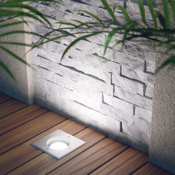 Bodeneinbauleuchte RELI für außen, IP67, edelstahl, eckig, gefrostet,11 x 11cm (Farbe, Leuchtmittel wählbar) Bis zu 60% Rabatt