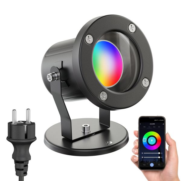 Außen-Strahler Fluter MIBU für außen, Edelstahl, inkl. Smart Home RGBW GU10 LED Lampe, 5,41W, 473lm (Farbe wählbar)