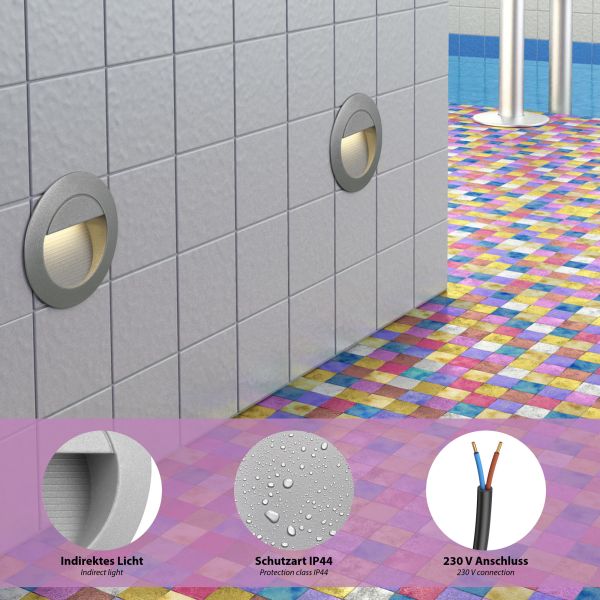LED Treppenlicht/Wandeinbauleuchte für innen und außen, Downlight, rund, grau, 125mm Ø, warmweiß Kostenloser Versand international