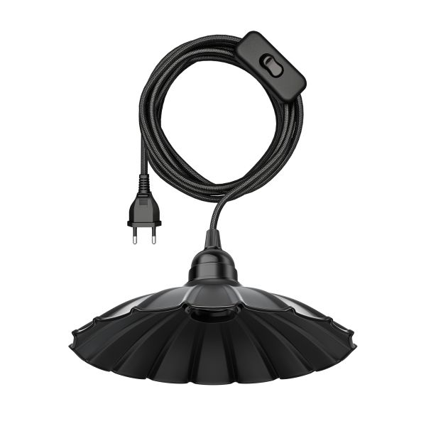 Pendelleuchte LEKA, Lampenschirm mit Wellenrand, Stecker, Schalter, 3m (Farbe wählbar)