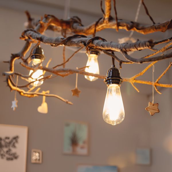 Hanf-Kabel / Textilkabel LEKA, Stecker, Schalter, beige , 8 m, Lampen-Fassung, 3x E27 max. 60W Lagerräumung