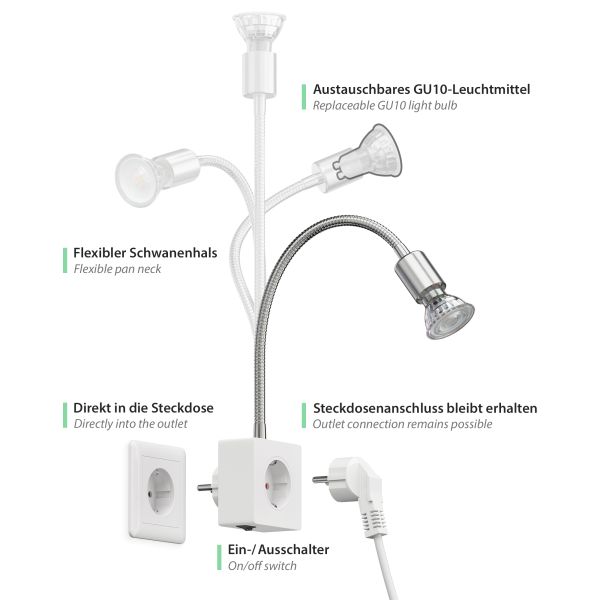 Steckdosenlampe LESCH Leselampe, chrom/weiß inkl. Smart Home GU10 LED Lampe 5,5W, 473lm Top Angebot