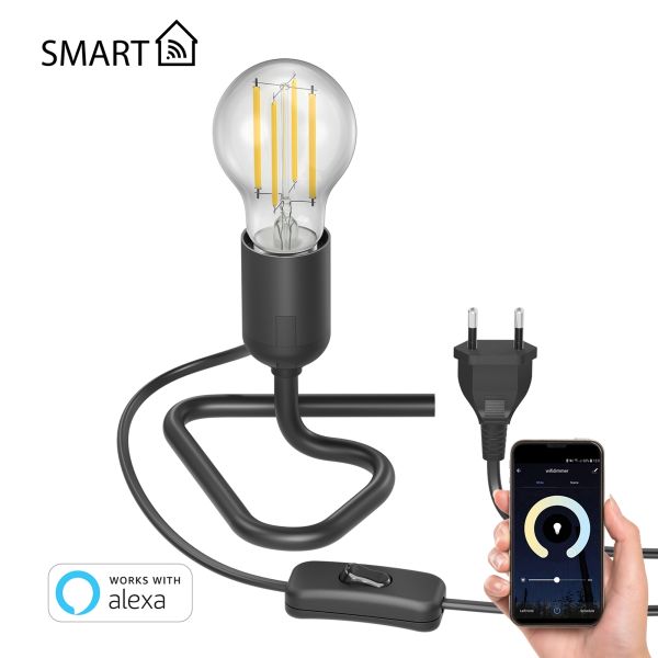 Tischlampe TRIN Triangle Dreieck-Fuß schwarz mit Stecker und Schalter, inkl. E27 Lampe, Smart Home (Leuchtmittel wählbar)