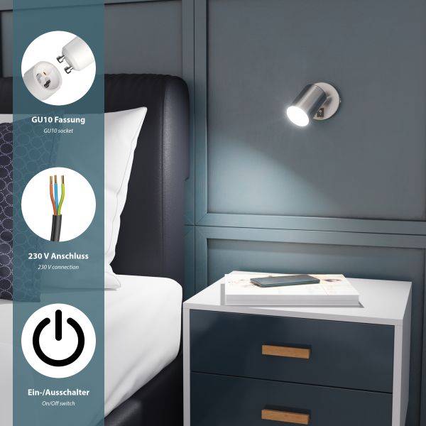 Wandspot WAIKA, einflammig, mit Schalter, GU10, chrom matt, inkl. Smart Home RGBW GU10 LED Lampe, 5,41W, 473lm Kauf eins, bekomm eins gratis