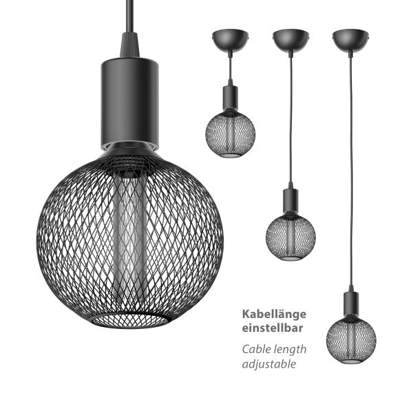Pendelleuchte / Hängelampe DORI, schwarz matt, inkl. E27 LED, G120, extra warmweiß, 4W, 220lm Kostenlose Rückgabe