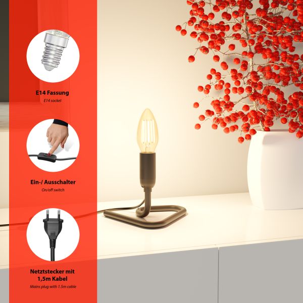Tischlampe TRIN schwarz mit Stecker und Schalter, inkl. Smart Home RGBW E14 LED Lampe, 4,925W, 572lm Bis zu 50% Rabatt