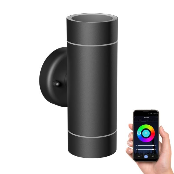 Wandleuchte WEDO für außen Edelstahl IP44 Up & Downlight + 2 Smart Home RGBW LED Lampen je 10,82W je 473lm (Farbe wählbar)