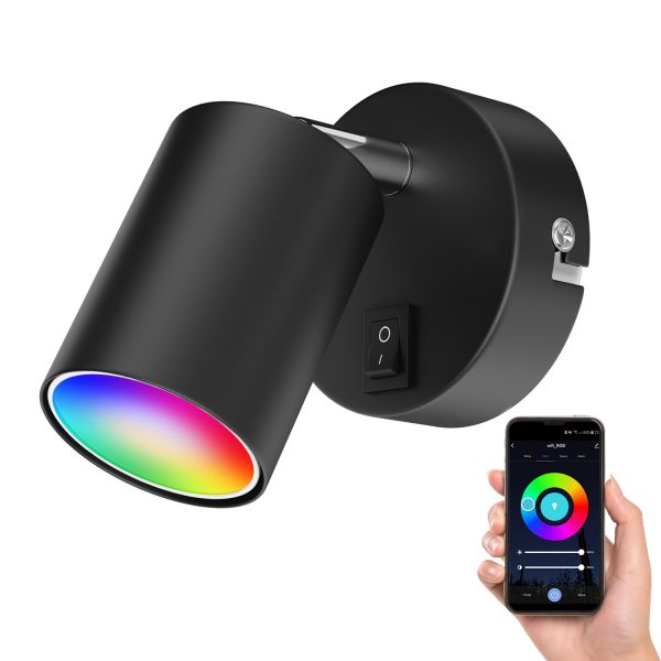 Wandspot WAIKA, einflammig, mit Schalter, GU10, inkl. Smart Home RGBW GU10 LED Lampe, 5,41W, 473lm (Farbe wählbar)