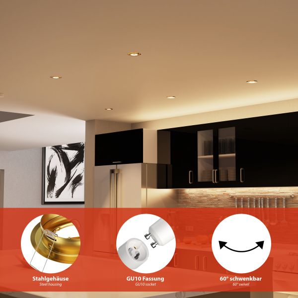 Deckeneinbaurahmen FABI, rund, schwenkbar, gold glänzend (GU10/MR16/GU5,3/50mm), PAR16, warmweiß - weiß, 5,41W, 473lm, 103°, Smart, WLAN, Alexa Flash Sale