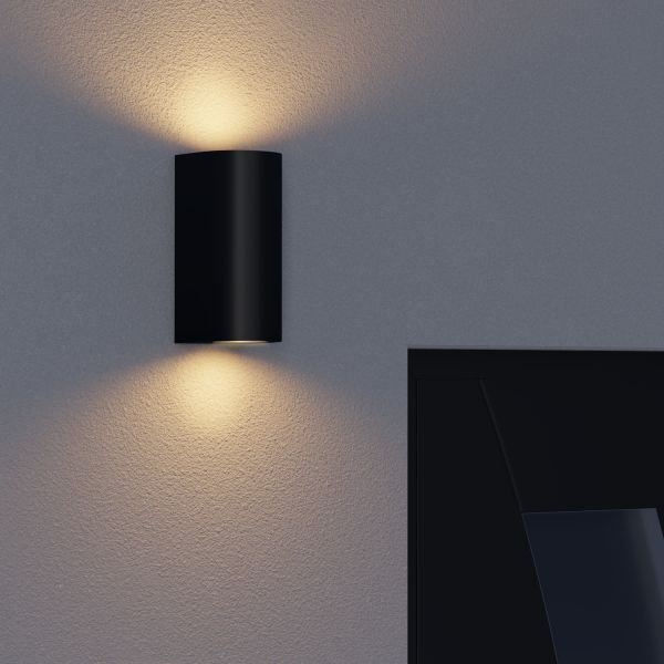 Wandleuchte ALSE für außen, Aluminium, IP54, zweiflammig, rund, GU10 Up & Downlight (Farbe, Leuchtmittel wählbar) Lagerräumung