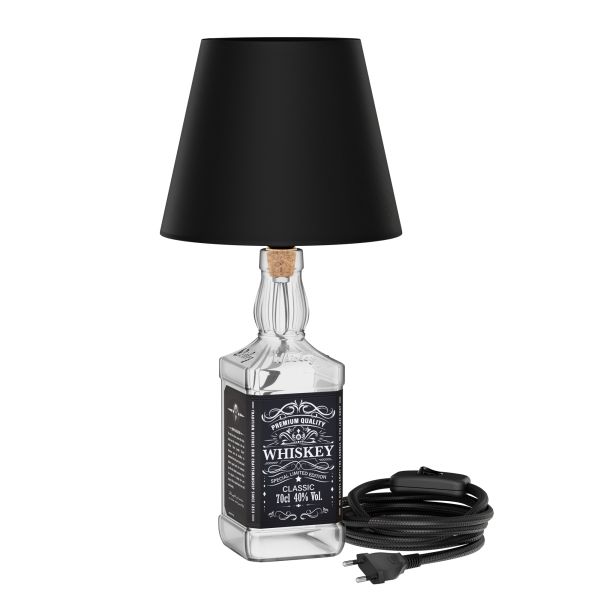 Tischlampe FLAKO, Schalter, Bakelit, Textilkabel, Lampenschirm, ohne Flasche, ohne Leuchtmittel (Farbe, Leuchtmittel wählbar)