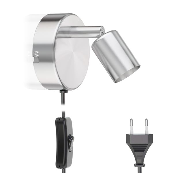 Leselampe LUNARA mit Schalter und Stecker chrom matt GU10 Wand-Leuchte (Leuchtmittel wählbar)