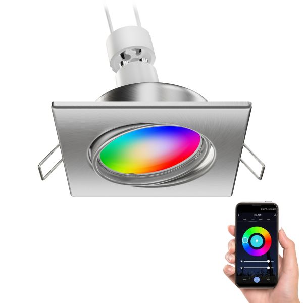 Deckeneinbaustrahler RIR Einbaurahmen eckig schwenkbar, inkl. Smart Home RGBW GU10 LED Lampe, 5,41W, 473lm (Farbe wählbar)