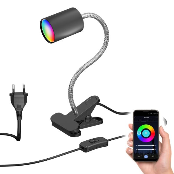 Klemmleuchte WAIKA mit Schwanenhals und Schalter, inkl. Smart Home RGBW GU10 LED Lampe, 5,41W, 473lm (Farbe wählbar)