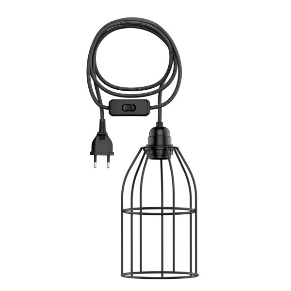Käfig-Leuchte, 122mm Ø, Textilkabel LEKA, Stecker, Schalter und E27 Fassung, 3m (Farbe wählbar)