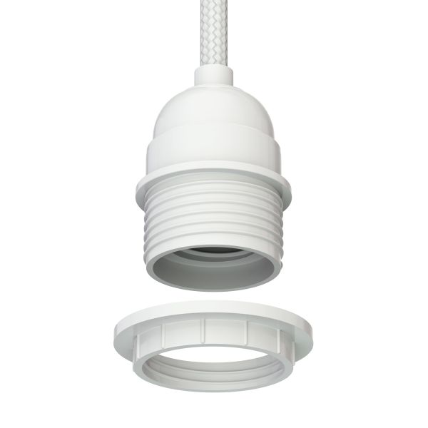 Käfig-Leuchte, weiß, 155mm Ø, Textilkabel LEKA, weiß, Stecker, Schalter und E27 Fassung, 3m 50% Rabatt für begrenzte Zeit