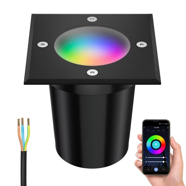 Bodeneinbauleuchte RELI für außen, IP67, edelstahl, gefrostet, eckig, 11 x 11cm inkl. LED RGB Lampe, smart 473lm (Farbe wählbar)