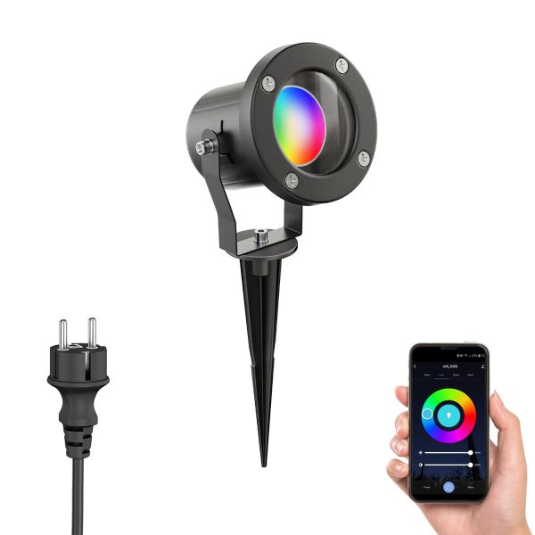 Gartenstrahler mit Erdspieß MIBU für außen, Edelstahl, inkl. Smart Home RGBW GU10 LED Lampe, 5,41W, 473lm (Farbe wählbar)