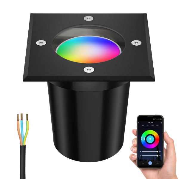 Smarte Boden-Einbauleuchte RELI für außen Edelstahl eckig IP67 inkl. Smart Home RGBW GU10 LED Lampe, 5,41W, 473lm (Farbe wählbar)