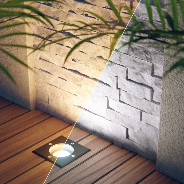 Smarte Boden-Einbauleuchte RELI für außen Edelstahl eckig IP67 inkl. Smart Home RGBW GU10 LED Lampe, 5,41W, 473lm (Farbe wählbar) Angebote