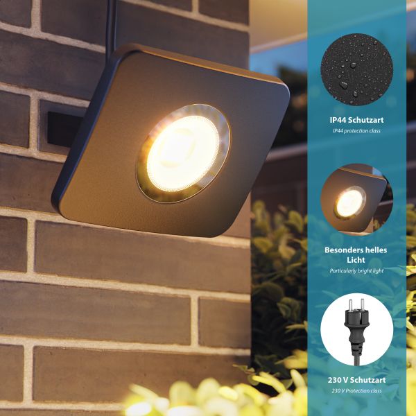 LED Gartenstrahler WEGA für außen, IP44, Stecker, schwarz, 29,6 W, 2361lm, warmweiß Meist gekauft