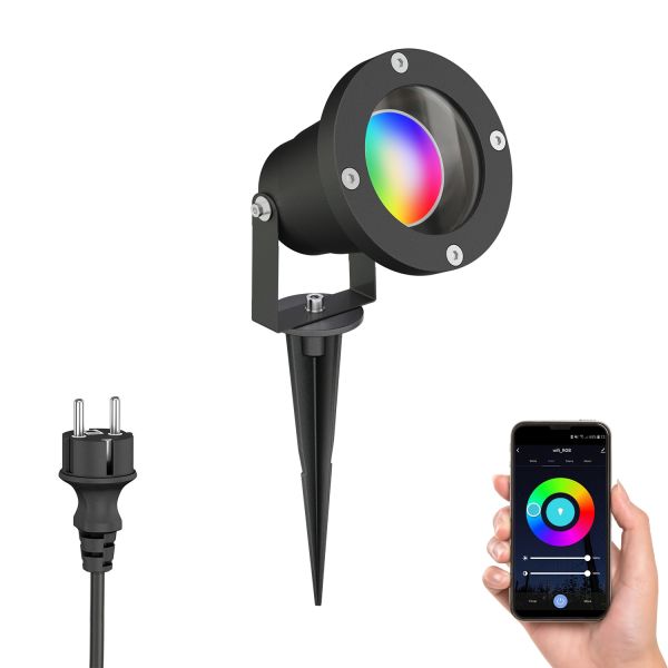 LED Gartenstrahler DUK Erdspieß für außen, Aluminium, IP65, inkl. Smart Home RGBW GU10 LED Lampe, 5,4W, 473lm (Farbe wählbar)