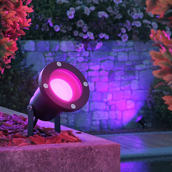 LED Gartenstrahler DUK Erdspieß für außen, Aluminium, IP65, inkl. Smart Home RGBW GU10 LED Lampe, 5,4W, 473lm (Farbe wählbar) Kostenloser Versand