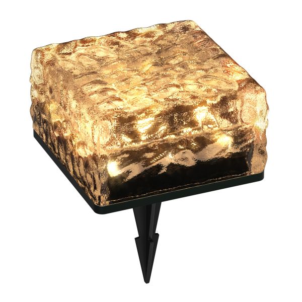 LED Solar-Pflasterstein Bodeneinbauleuchte BROSLO mit Erdspieß für außen, Glas, 10 x 10cm, warmweiß Fabrikpreis