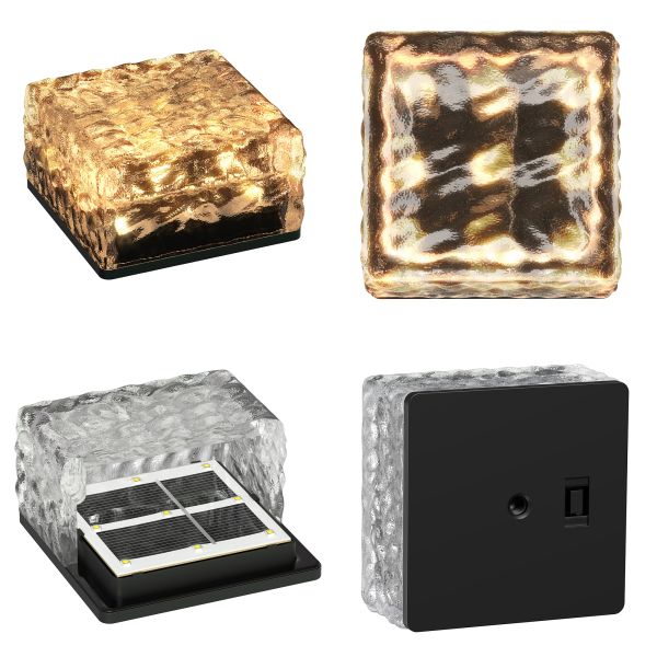LED Solar-Pflasterstein Bodeneinbauleuchte BROSLO mit Erdspieß für außen, Glas, 10 x 10cm, warmweiß Fabrikpreis
