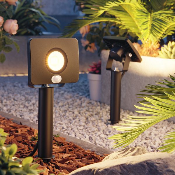 LED Gartenstrahler Wega mit Erdspieß und 15cm Sockel für außen mit Bewegungsmelder, schwarz, 10,8W (Lichtfarbe wählbar) Cyber Monday