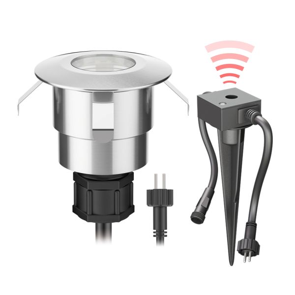 LED Boden-Einbauleuchte Atria mit Dämmerungssensor für außen, IP65, rund, 40mm Ø (Farbe, Lichtfarbe, Set wählbar)