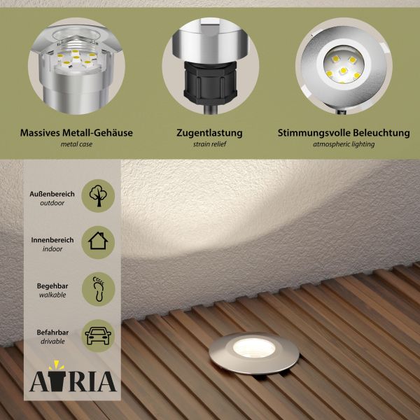 LED Boden-Einbauleuchte Atria mit Dämmerungssensor für außen, IP65, rund, 40mm Ø (Farbe, Lichtfarbe, Set wählbar) Weihnachtsangebot