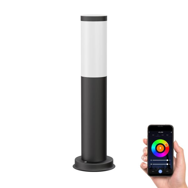 Pollerleuchte PORU für außen, Edelstahl, rund, 38,5cm, inkl. Smart Home RGBW E27 LED Lampe, 8,89W, 892lm (Farbe wählbar)