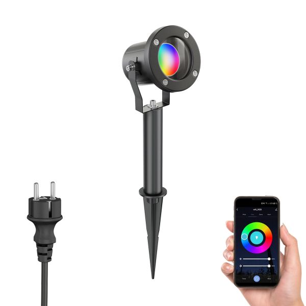 Gartenstrahler mit Erdspieß MIBU für außen Edelstahl, schwarz, inkl. Smart Home RGBW GU10 LED Lampe, 5,41W, 473lm Vatertagsangebot