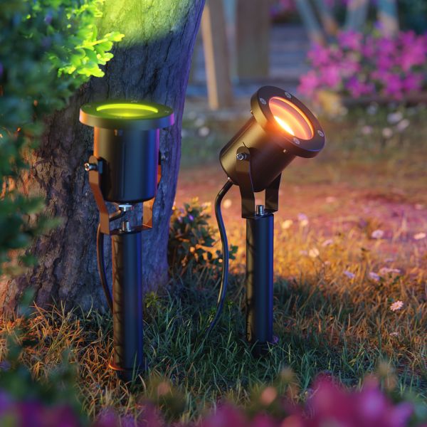 Gartenstrahler mit Erdspieß MIBU für außen Edelstahl, schwarz, inkl. Smart Home RGBW GU10 LED Lampe, 5,41W, 473lm Vatertagsangebot