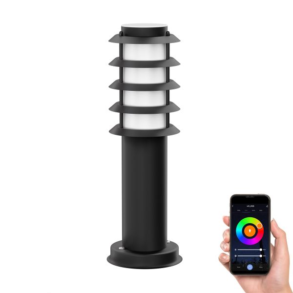 Pollerleuchte PORU Gitter für außen, 39cm, Edelstahl, rund, inkl. Smart Home RGBW E27 LED Lampe, 8,89W, 892lm (Farbe wählbar)