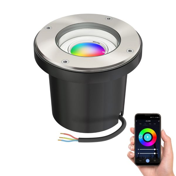 Boden-Einbauleuchte BOFU für außen schwenkbar Edelstahl rund IP67 150mm Ø inkl. Smart Home RGBW GU10 LED Lampe, 5,41W, 473lm (Farbe wählbar)